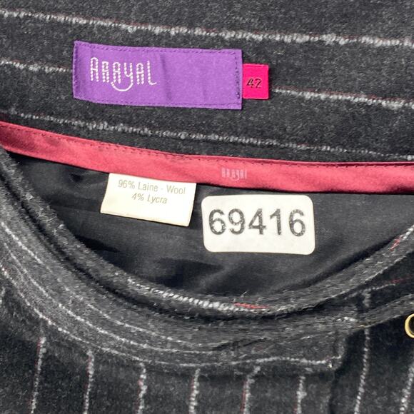 ARAYAL Skirt 42 Wool Flannel Pinstriped Wrap Mini Pleated Asymmetric Gray - Picture 10 of 10